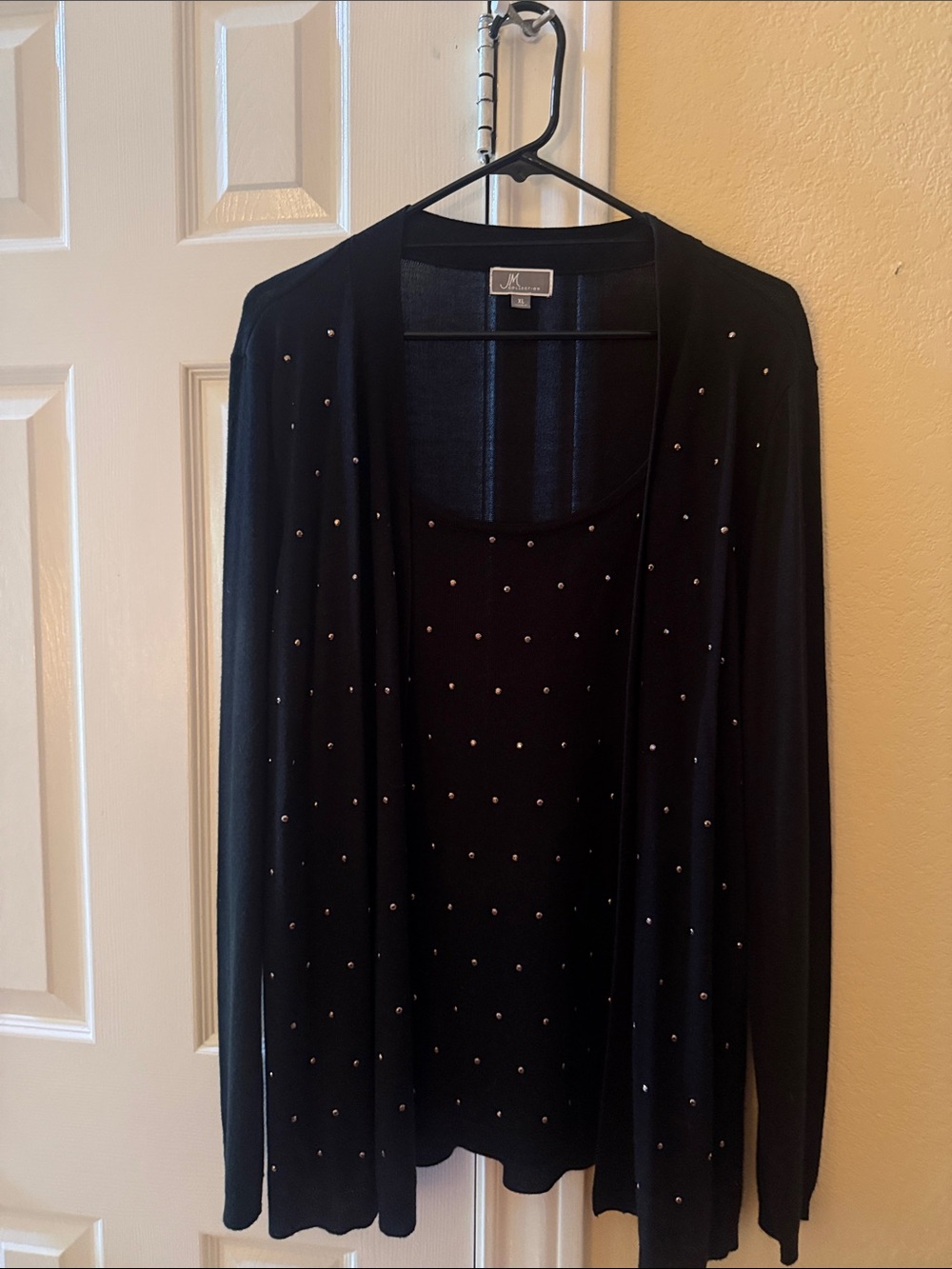 JM Collection Black Stud-Accent Layered Cardigan Set
